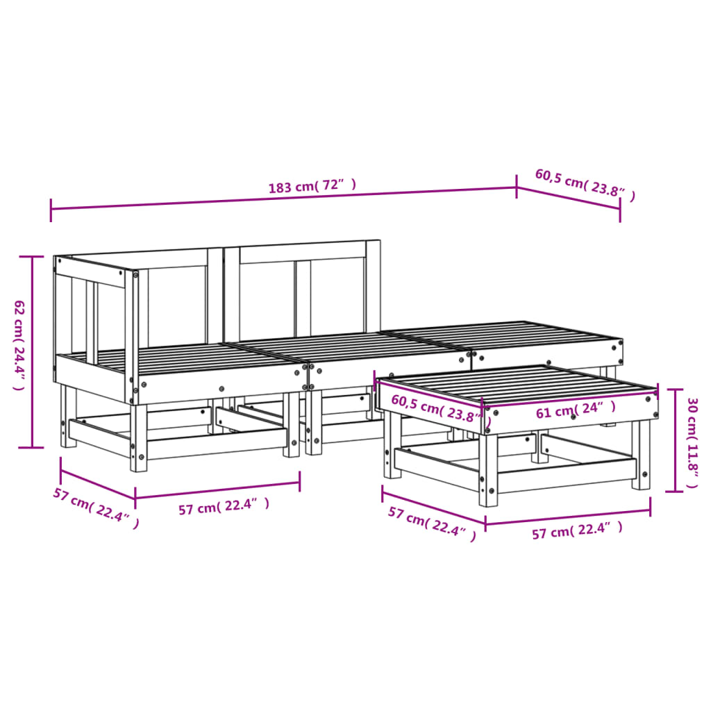 Set Salotto da Giardino 4 pz in Legno Impregnato di Pino 3186486