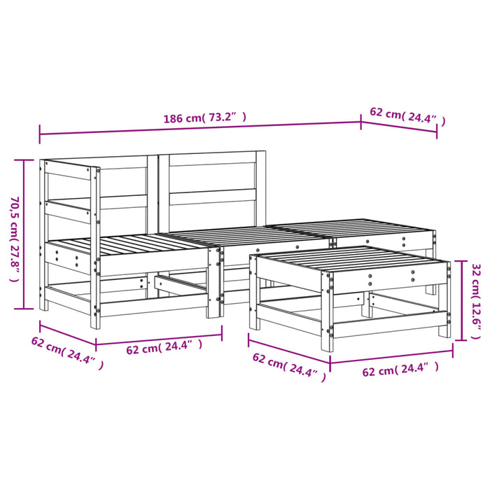 Set Salotto da Giardino 4 pz Grigio in Legno Massello di Pino 3186496