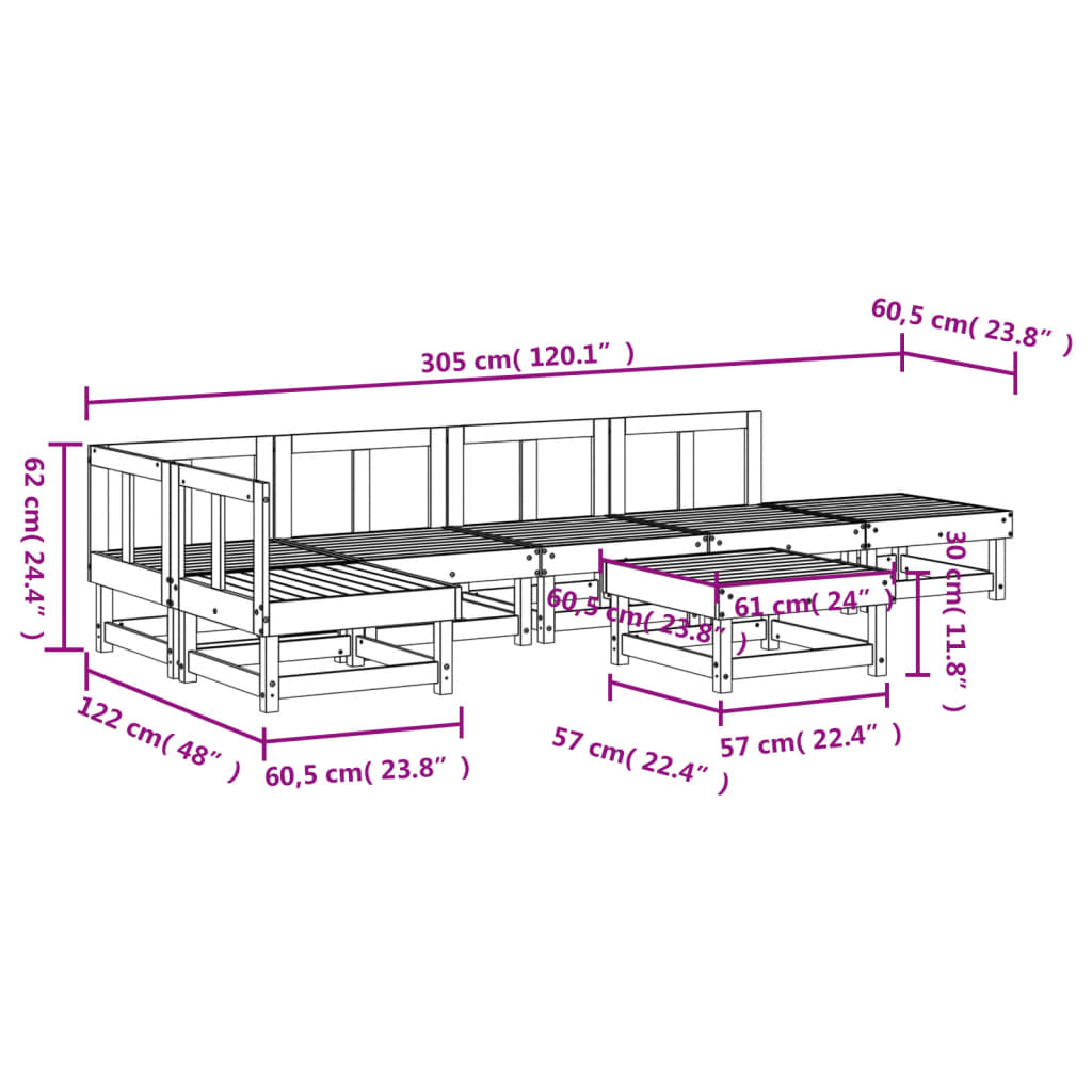 Set Salotto da Giardino 7 pz Bianco in Legno Massello di Pino 3186509