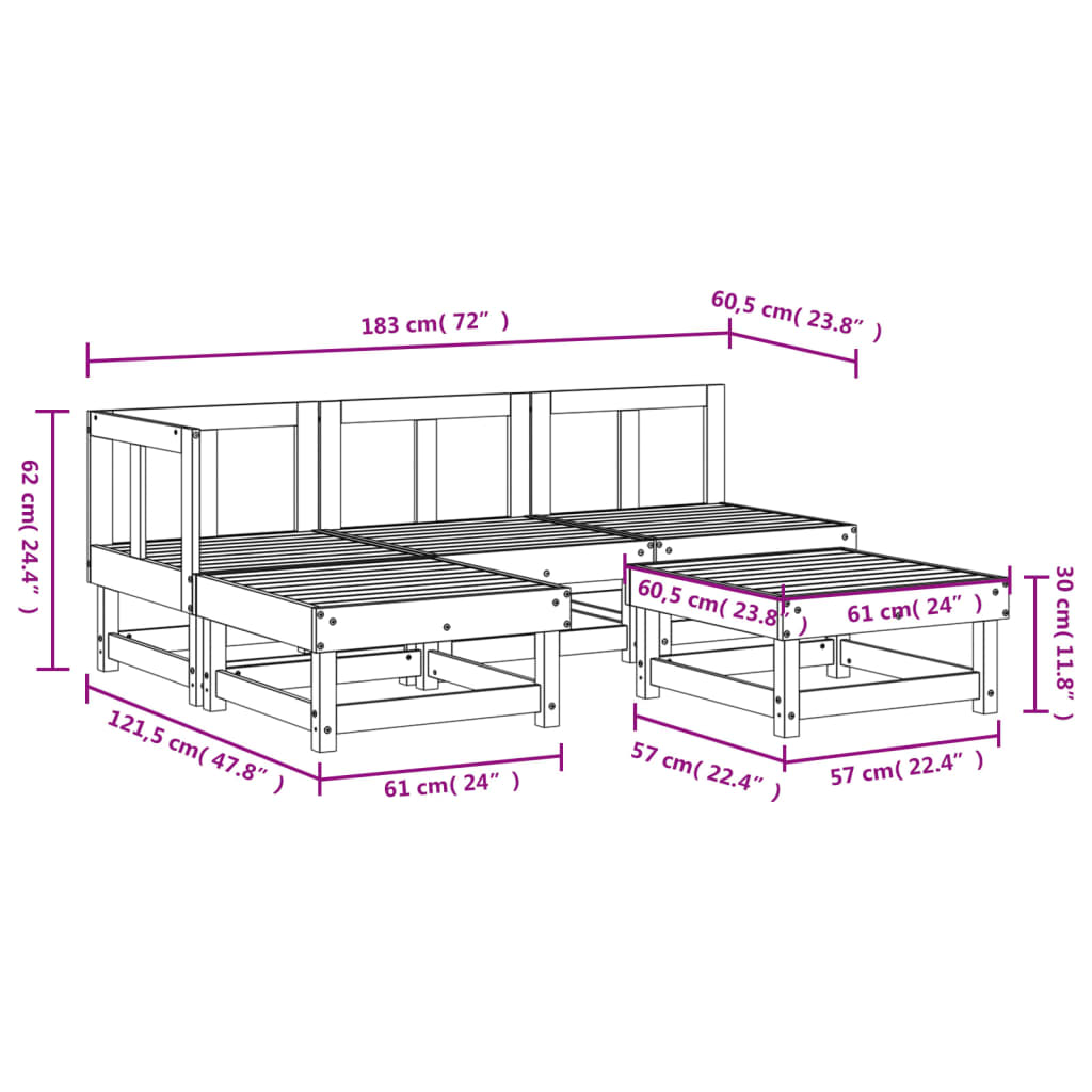 Set Salotto da Giardino 5 pz Bianco in Legno Massello di Pino 3186516