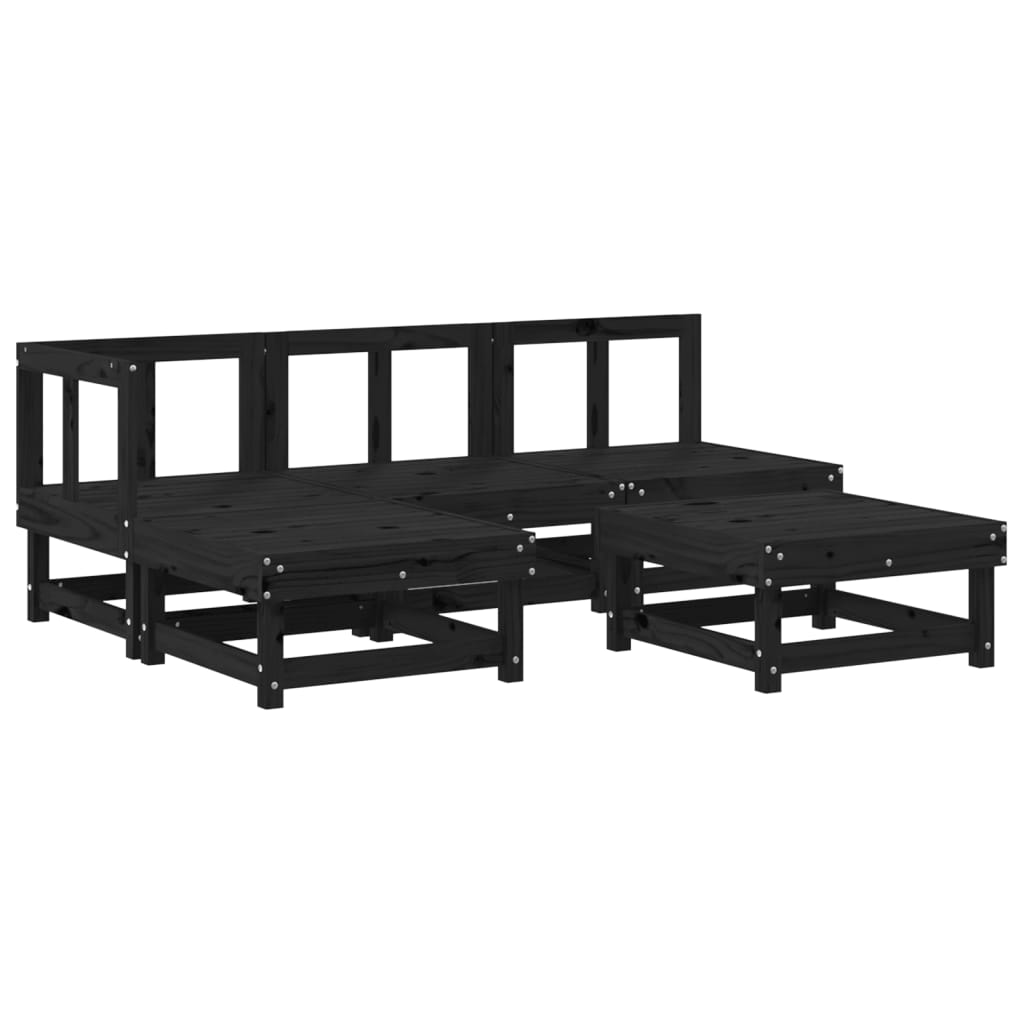 Set Salotto da Giardino 5 pz Nero in Legno Massello di Pino 3186519