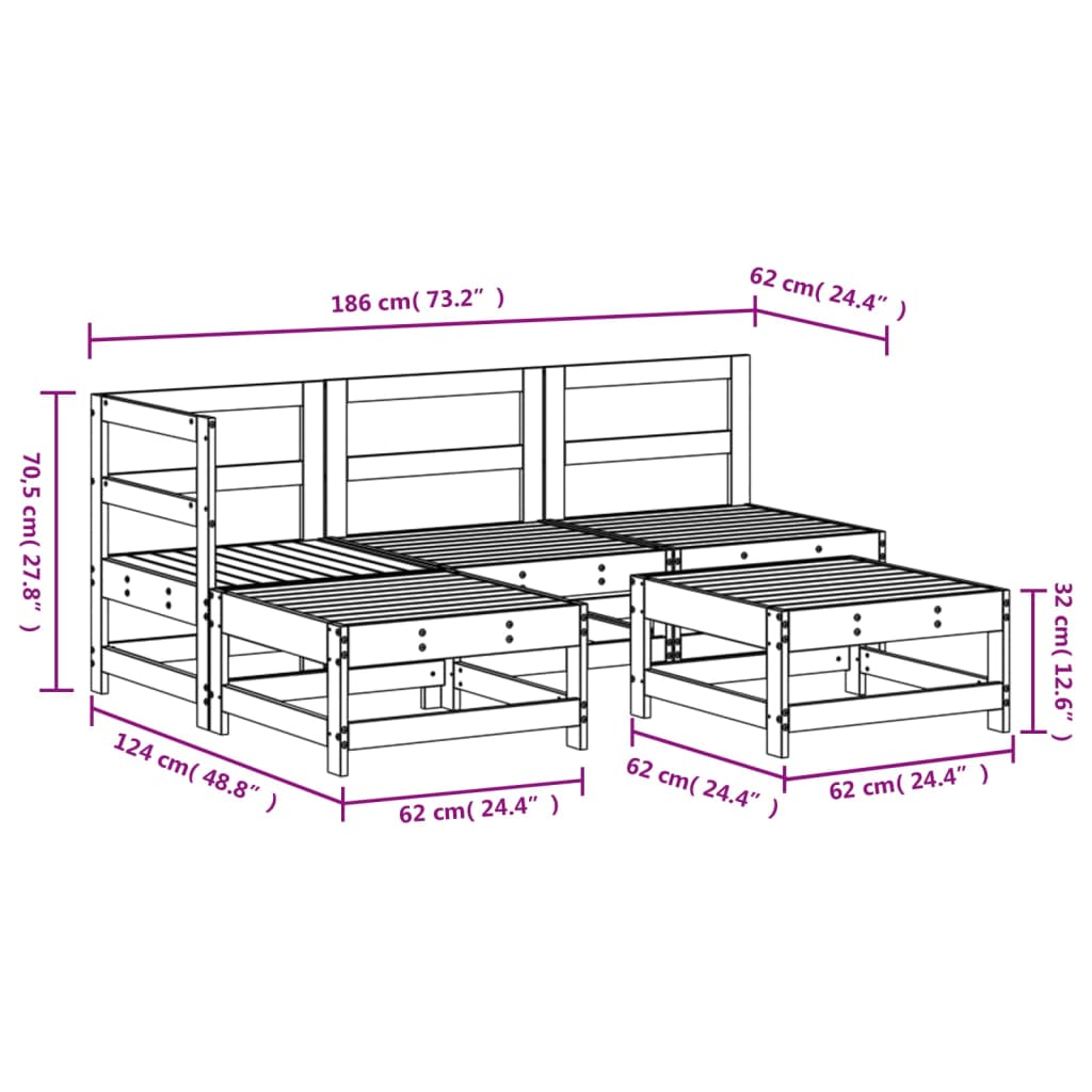 Set Salotto da Giardino 5 pz Grigio in Legno Massello di Pino 3186524