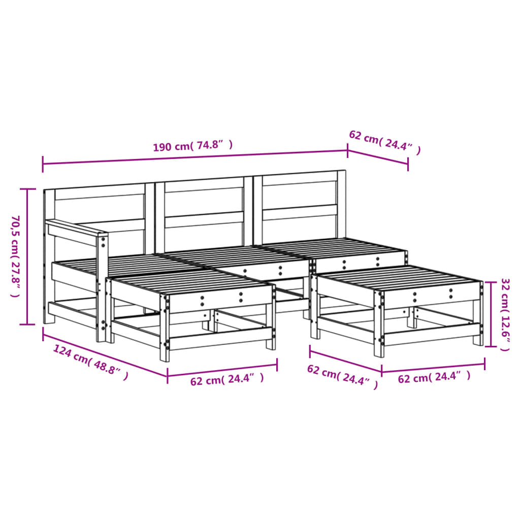 Set Salotto da Giardino 5 pz Nero in Legno Massello di Pino 3186547