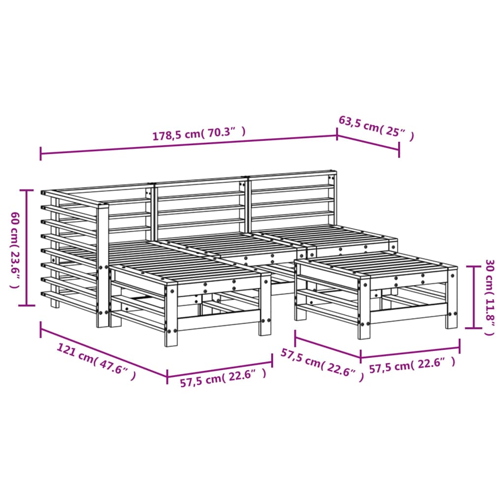 Set Salotto da Giardino 5 pz Bianco in Legno Massello di Pino 3186551