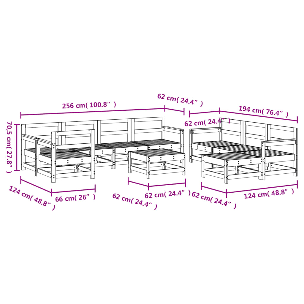 Set Salotto da Giardino 10 pz Bianco in Legno Massello di Pino 3186572