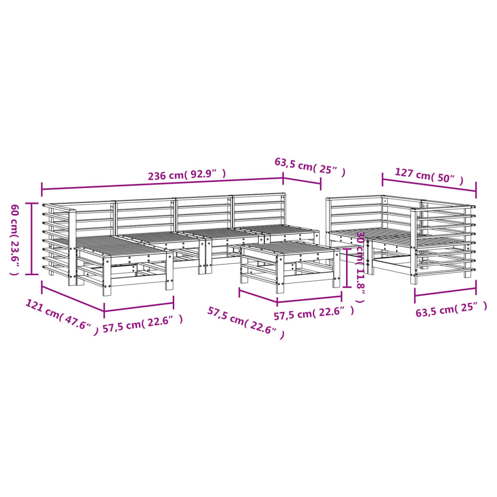 Set Salotto da Giardino 8 pz in Legno Massello di Pino 3186578