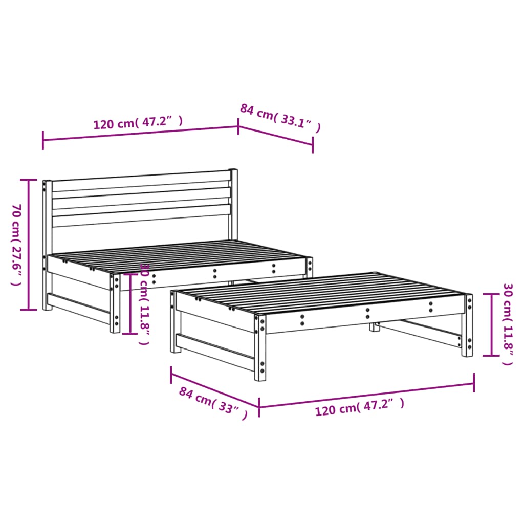 Set Salotto da Giardino 2 pz Grigio in Legno Massello di Pino 3186587