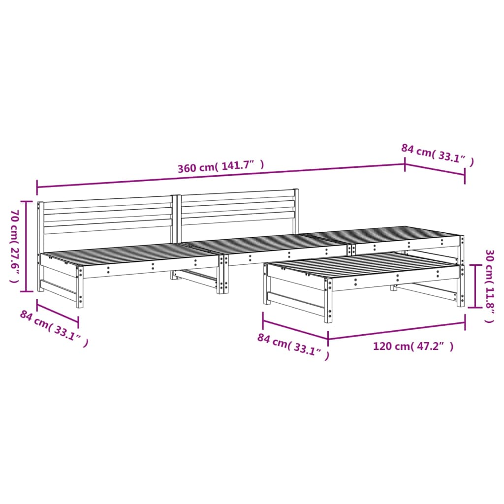 Set Salotto da Giardino 4 pz ambra in Legno Massello di Pino 3186595