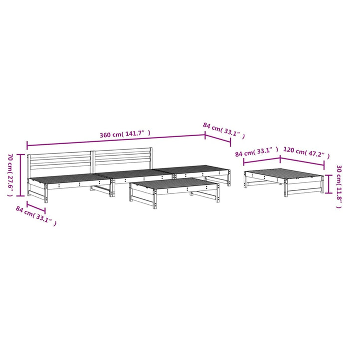 Set Salotto da Giardino 5 pz in Legno Massello di Pino 3186599