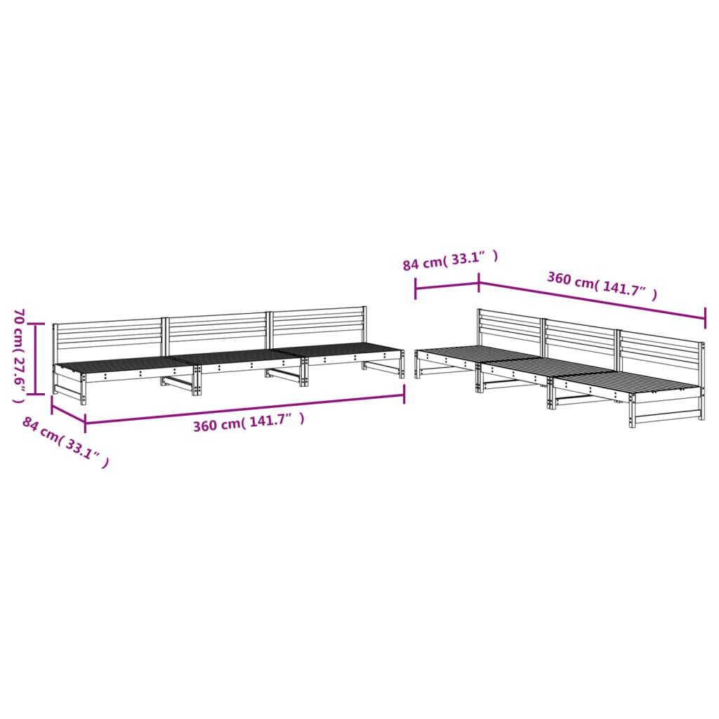 Set Salotto da Giardino 6 pz Grigio in Legno Massello di Pino 3186608