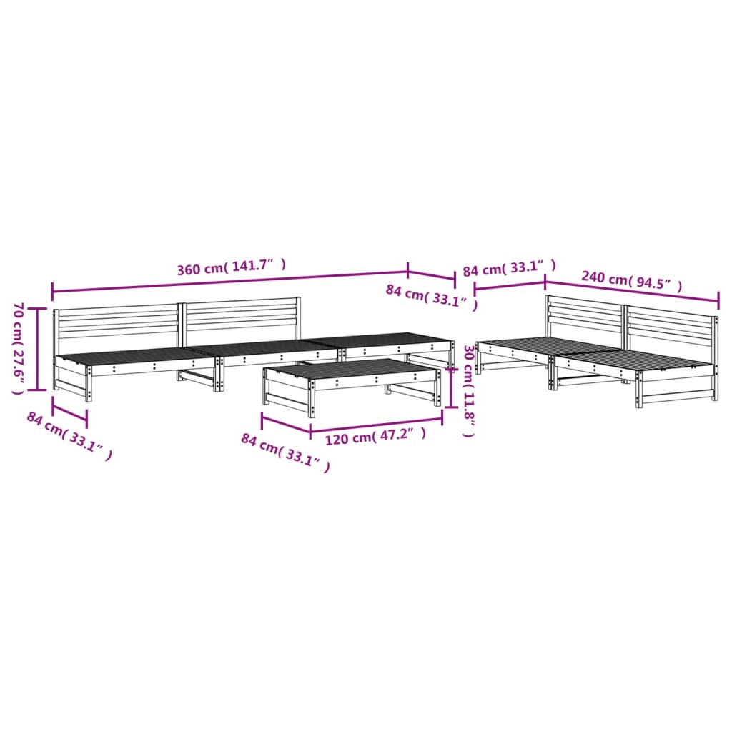 Set Salotto da Giardino 6 pz Bianco in Legno Massello di Pino 3186614