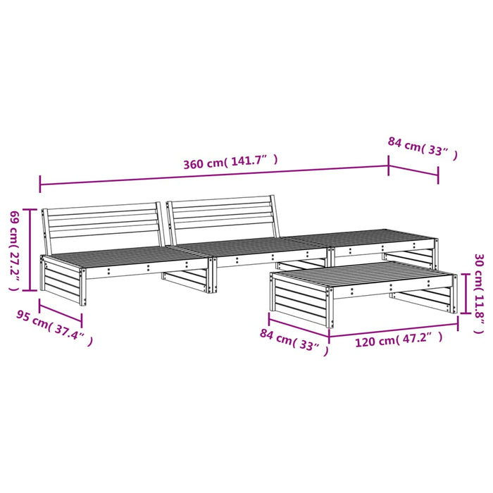 Set Salotto da Giardino 4 pz Bianco in Legno Massello di Pino 3186628