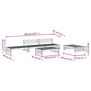 Set Salotto da Giardino 5 pz Grigio in Legno Massello di Pino 3186636