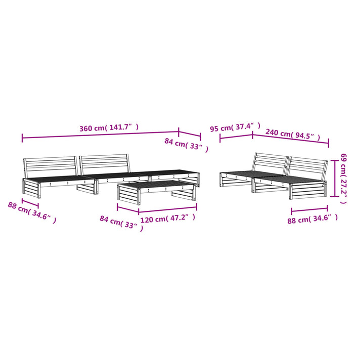 Set Salotto da Giardino 6 pz Bianco in Legno Massello di Pino 3186642