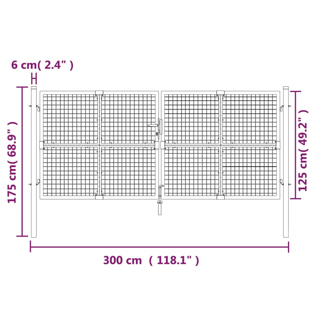 Cancello da Giardino Rete Argento 300x175 cm Acciaio Zincato 154531