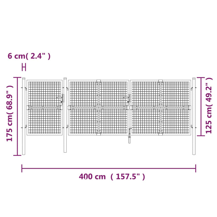 Cancello da Giardino in Rete Verde 400x175 cm Acciaio Zincato 154537