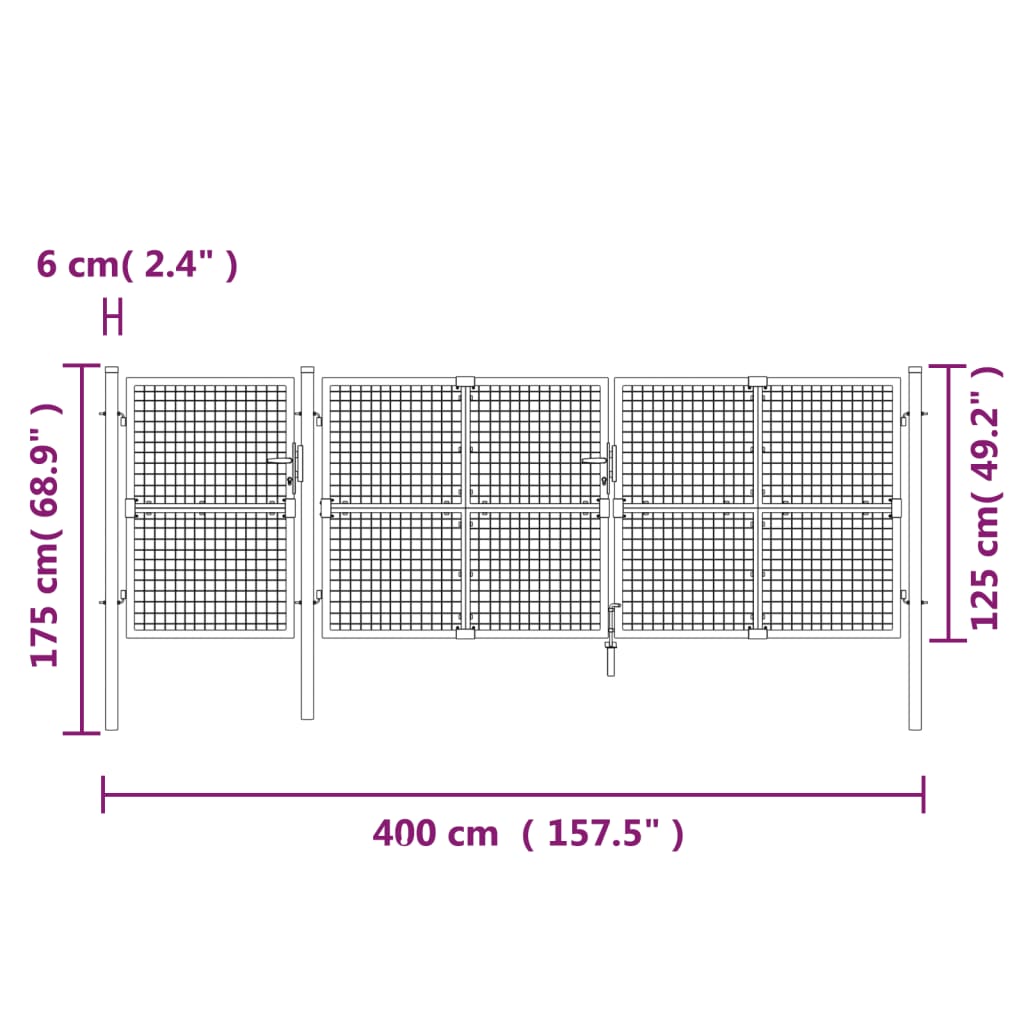 Cancello da Giardino Rete Antracite 400x175 cm Acciaio Zincato 154546