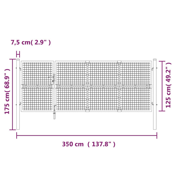 Cancello da Giardino in Rete Argento 350x175 cm Acciaio Zincato 154552