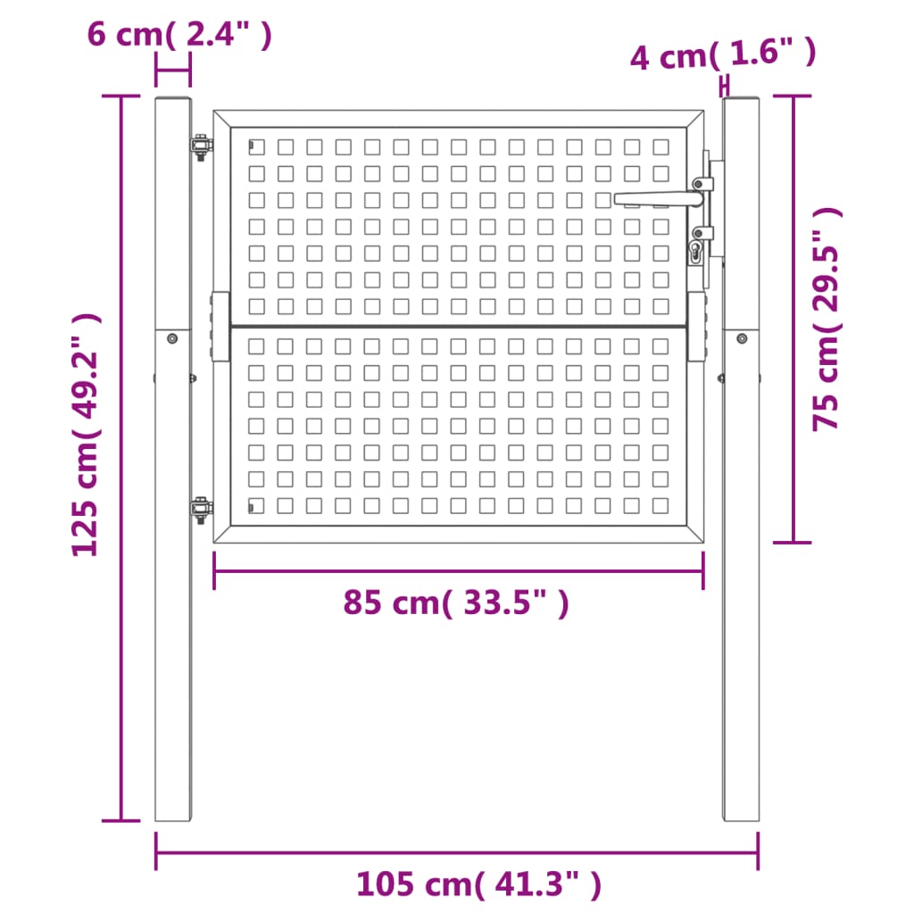 Cancello Giardino Antracite 105x125 cm in Acciaio 154559