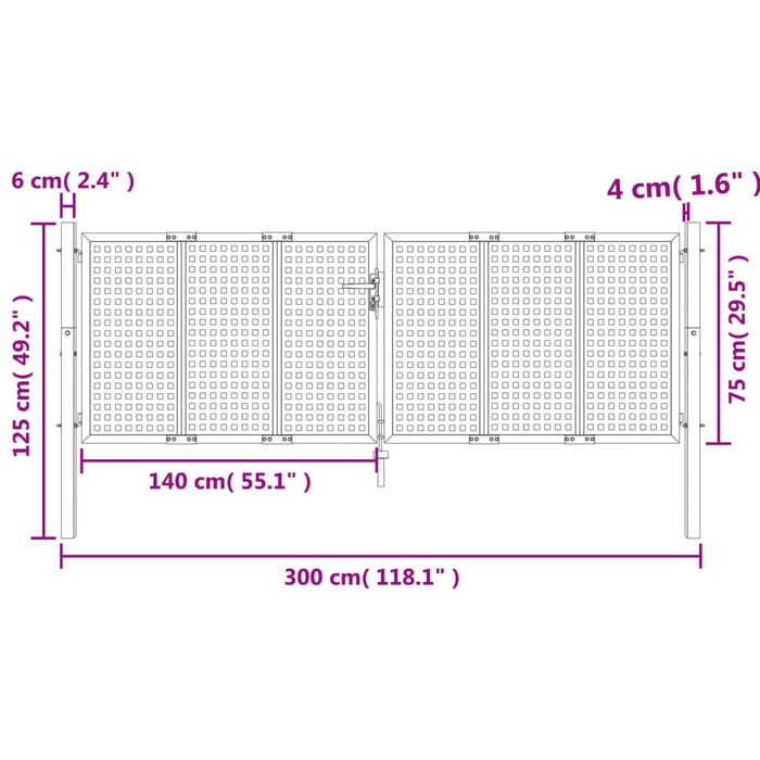 Cancello Giardino Antracite 300x125 cm in Acciaio 154565