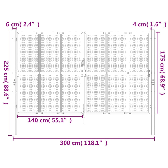 Cancello Giardino Antracite 300x225 cm in Acciaio 154569