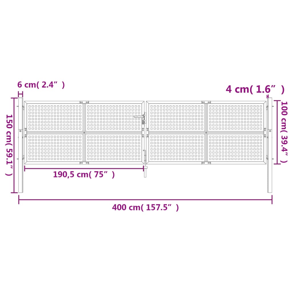 Cancello Giardino Antracite 400x150 cm in Acciaio 154572