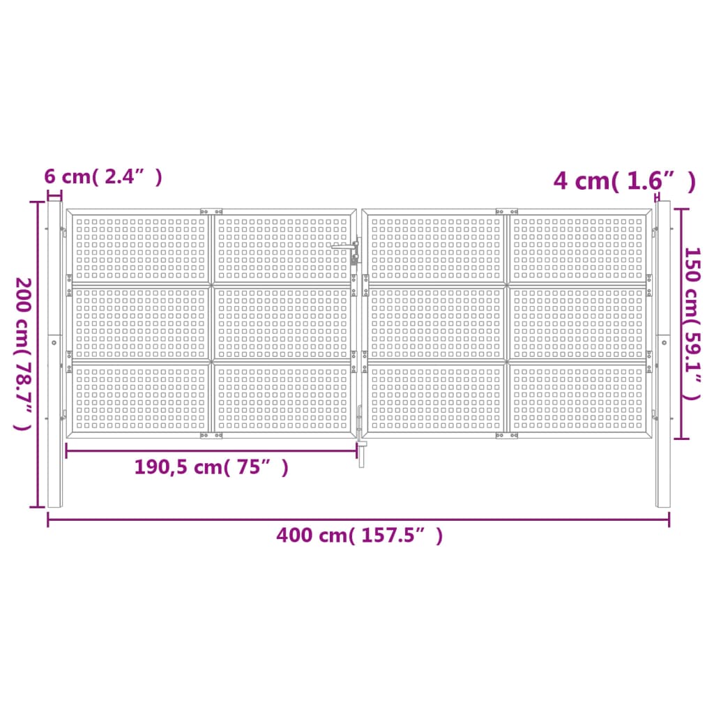 Cancello Giardino Antracite 400x150 cm in Acciaio 154574