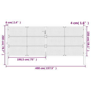 Cancello Giardino Antracite 400x150 cm in Acciaio 154574