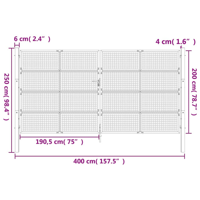 Cancello Giardino Antracite 400x250 cm in Acciaio 154576