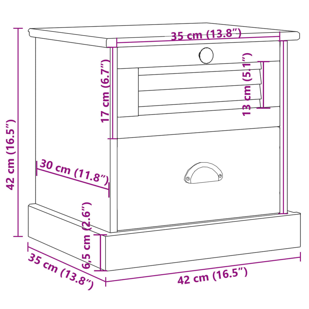 Comodino VIGO 42x35x40 cm in Legno Massello di Pino 353157