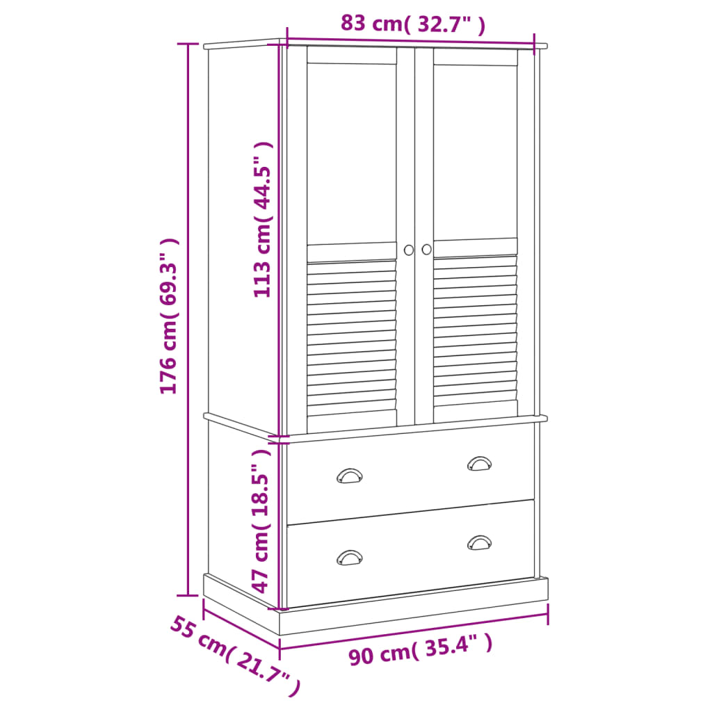 Armadio VIGO 90x55x176 cm in Legno Massello di Pino 353163