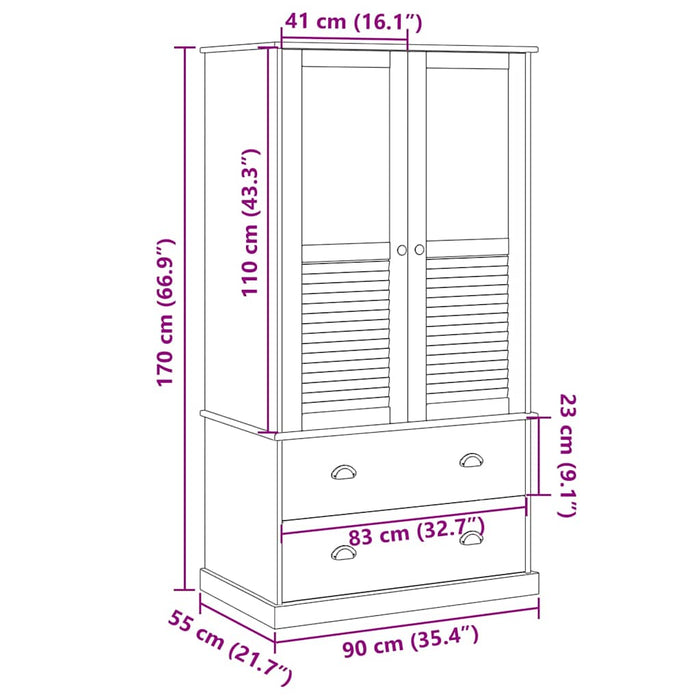 Armadio VIGO 90x55x176 cm in Legno Massello di Pino 353163