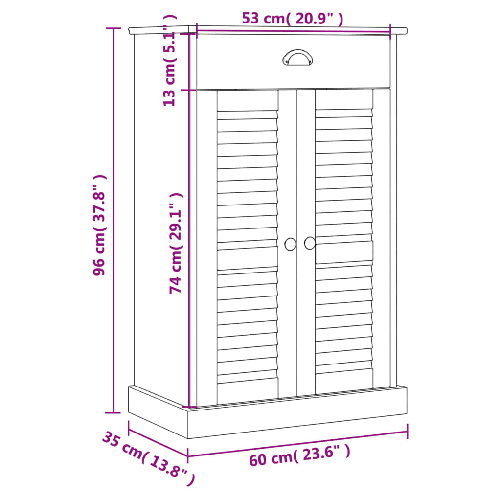 Scarpiera VIGO 60x35x96 cm in Legno Massello di Pino Bianco 353167