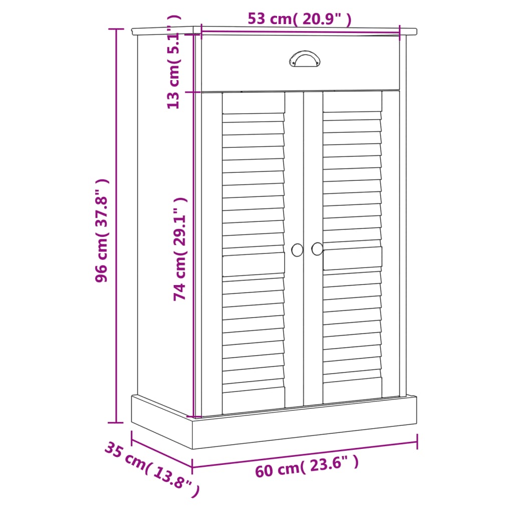 Scarpiera VIGO 60x35x96 cm in Legno Massello di Pino Grigio 353168