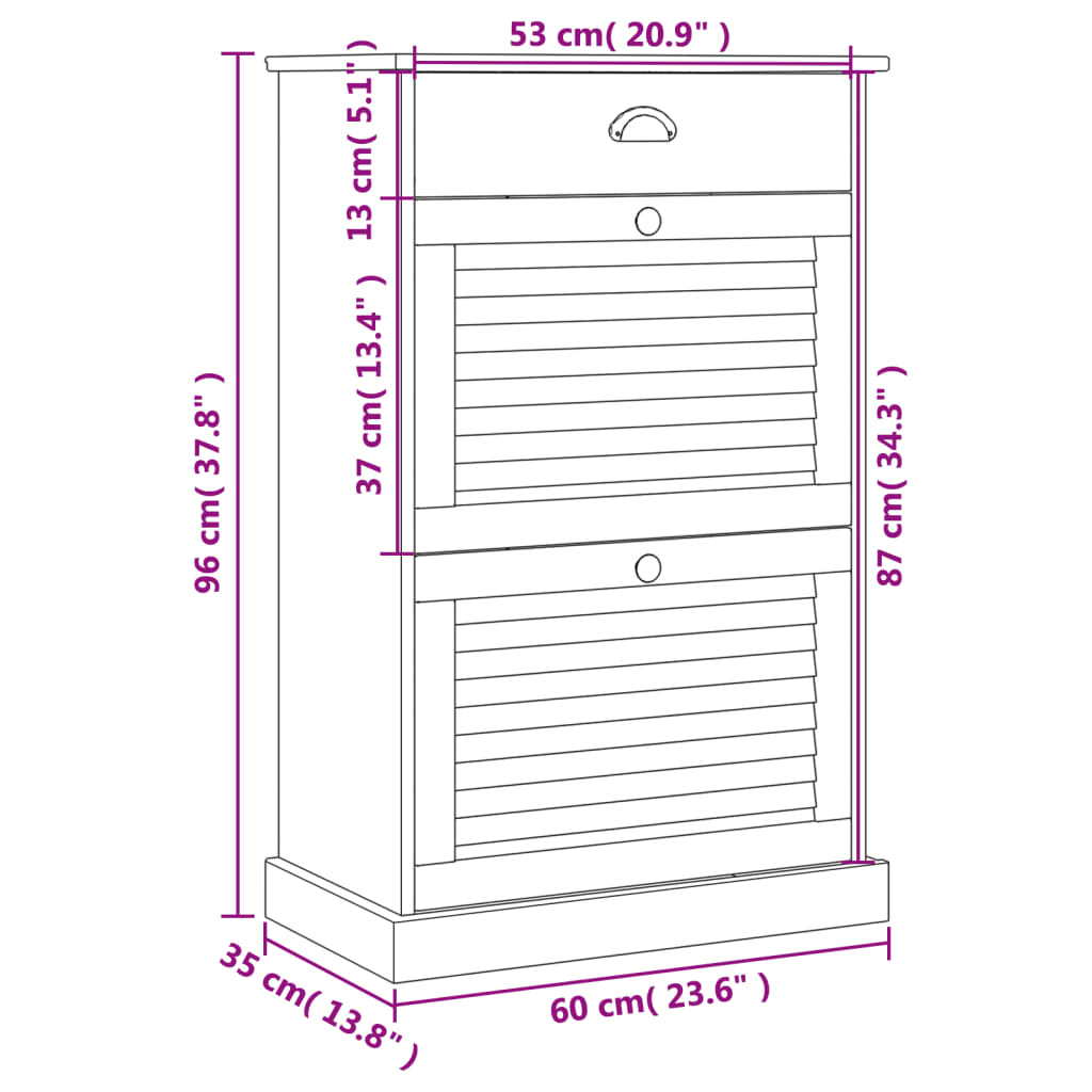 Scarpiera VIGO 60x35x96 cm in Legno Massello di Pino 353169