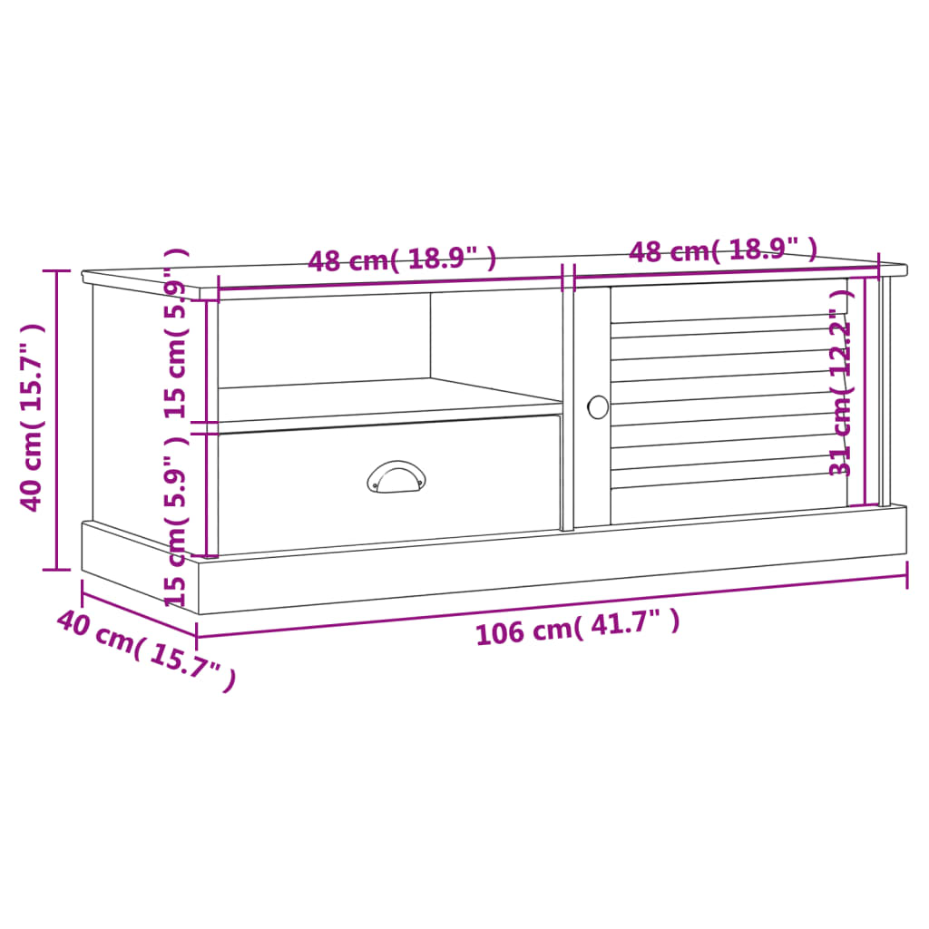 Mobile Porta TV VIGO Bianco 106x40x40 cm Legno Massello di Pino 353176