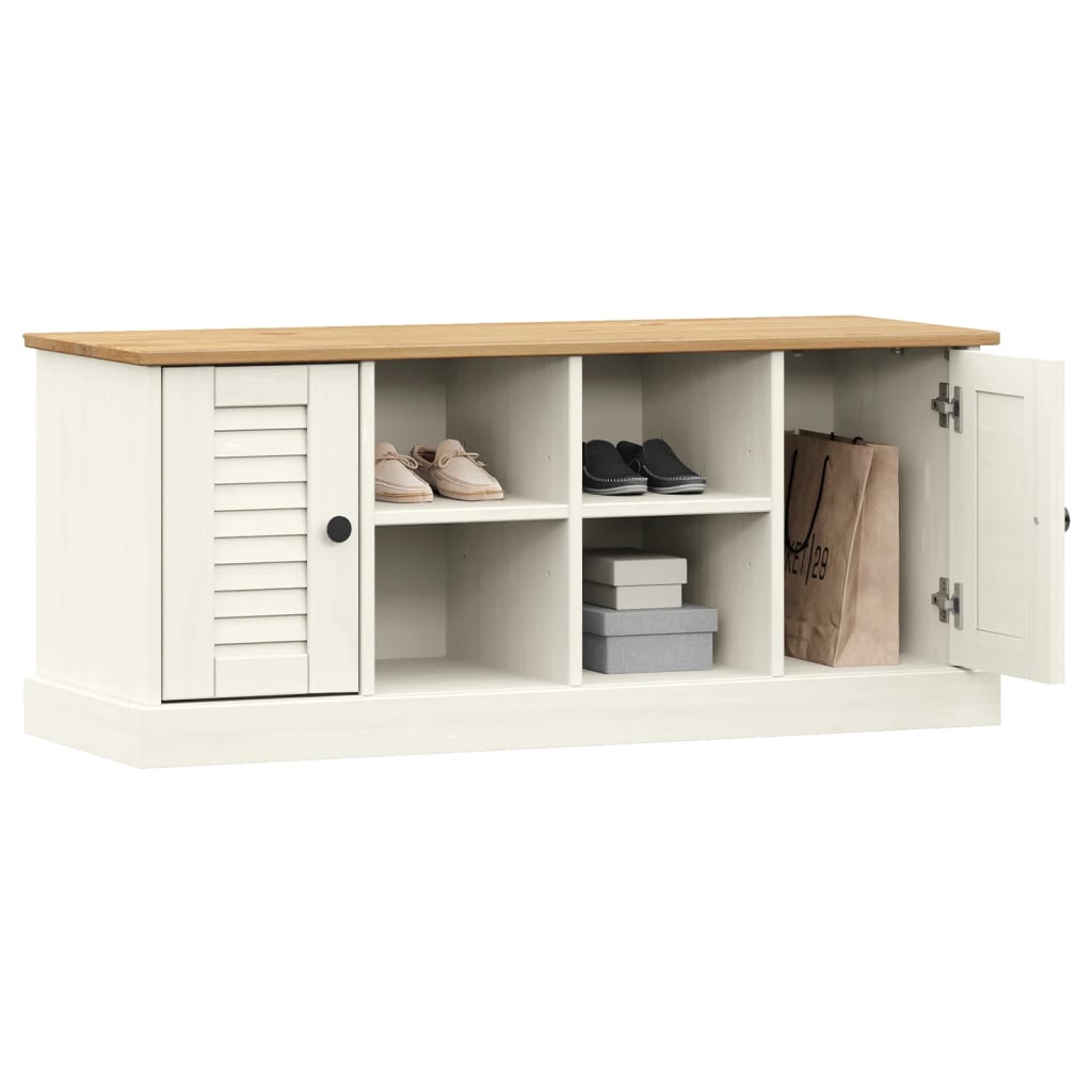 Panca Porta Scarpe VIGO 106x35x40 cm Legno Massello Pino Bianco 353179