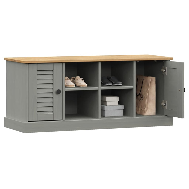 Panca Porta Scarpe VIGO 106x35x40 cm Legno Massello Pino Grigio 353180