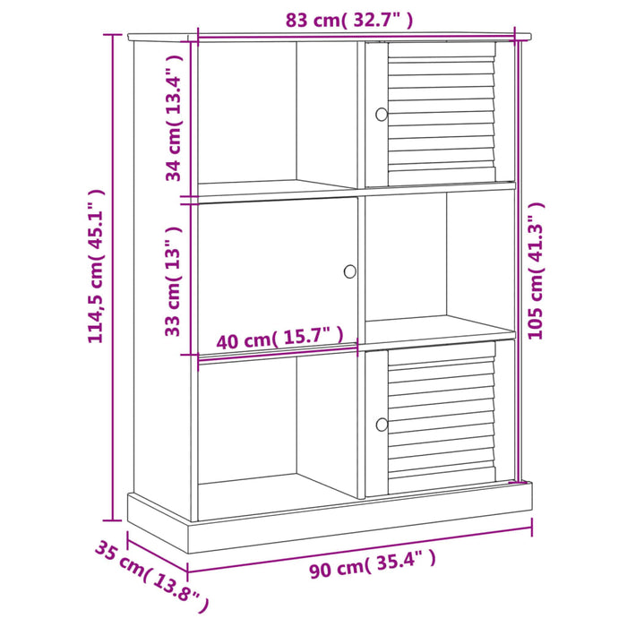 Libreria VIGO 90x35x114,5 cm in Legno Massello di Pino Bianco 353182