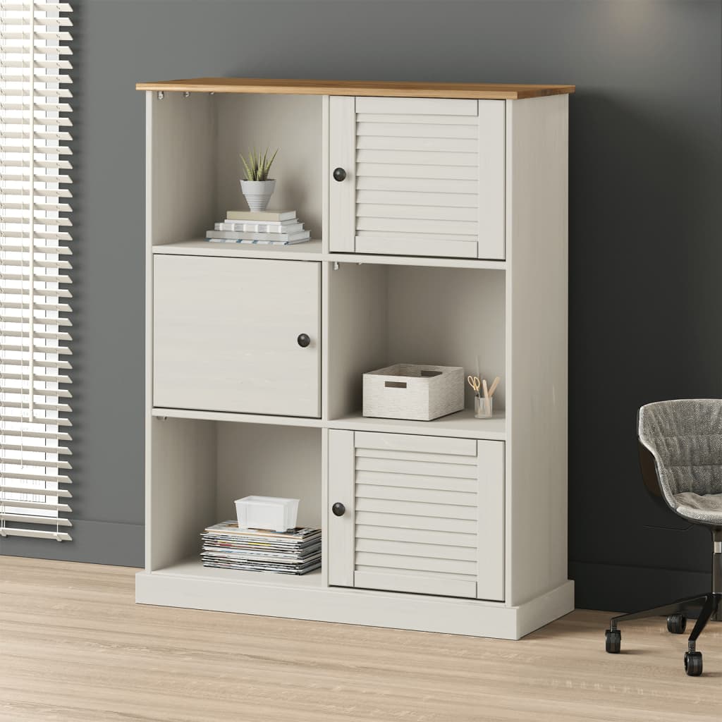 Libreria VIGO 90x35x114,5 cm in Legno Massello di Pino Bianco 353182