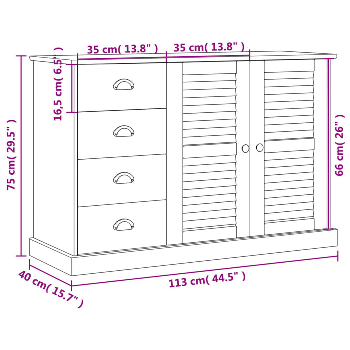 Credenza con Cassetti VIGO 113x40x75 cm Legno Massello di Pino 353187