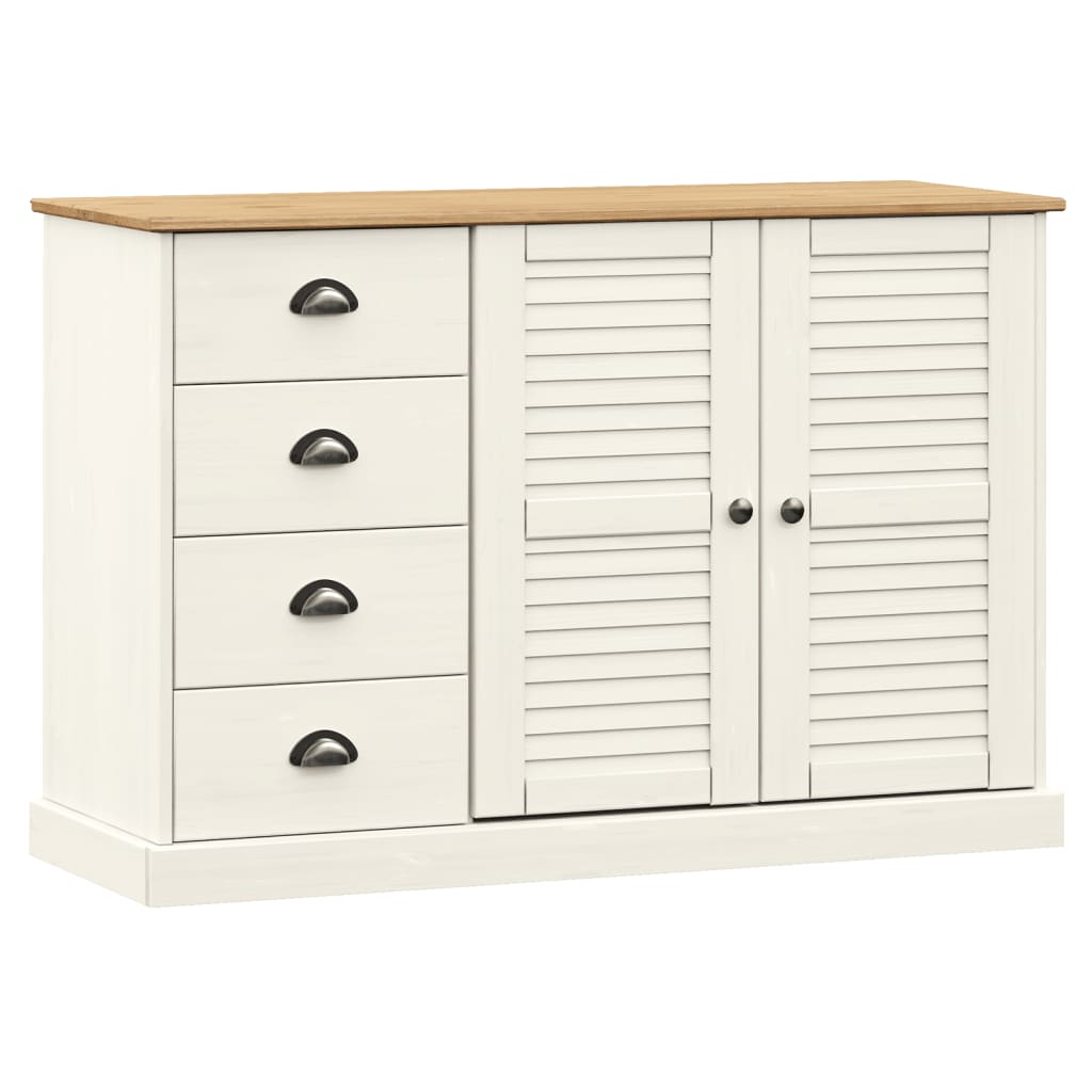 Credenza Cassetti VIGO 113x40x75 cm Legno Massello Pino Bianco 353188