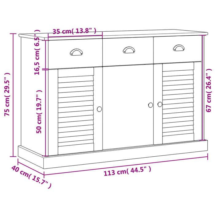 Credenza con Cassetti VIGO 113x40x75 cm Legno Massello di Pino 353190