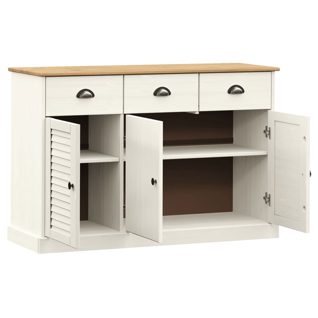 Credenza Cassetti VIGO 113x40x75 cm Legno Massello Pino Bianco 353191