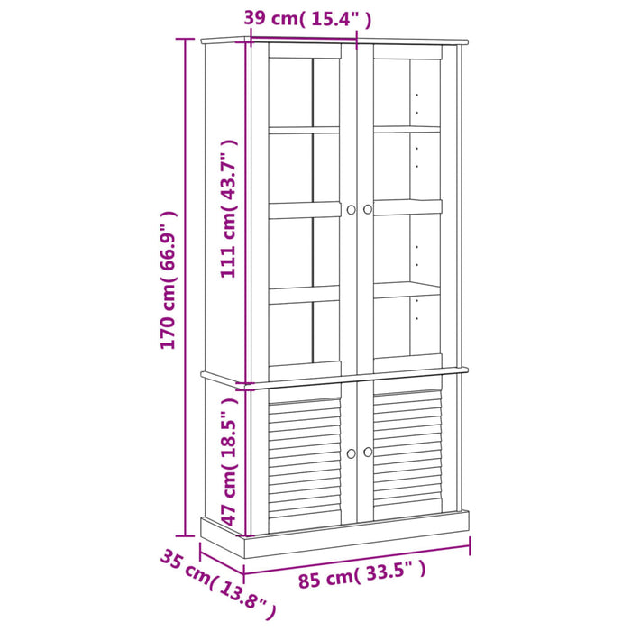 Vetrina VIGO 85x35x170 cm in Legno Massello di Pino 353193