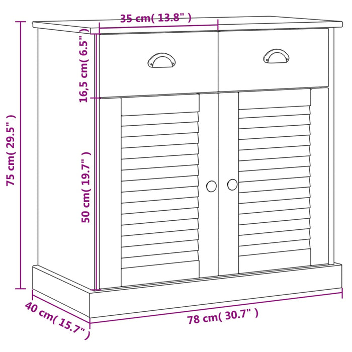 Credenza con Cassetti VIGO 78x40x75cm Legno Massello Pino 353202