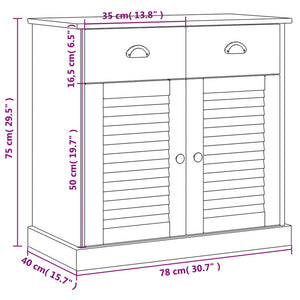 Credenza Cassetti VIGO Grigia 78x40x75 cm Legno Massello Pino 353204