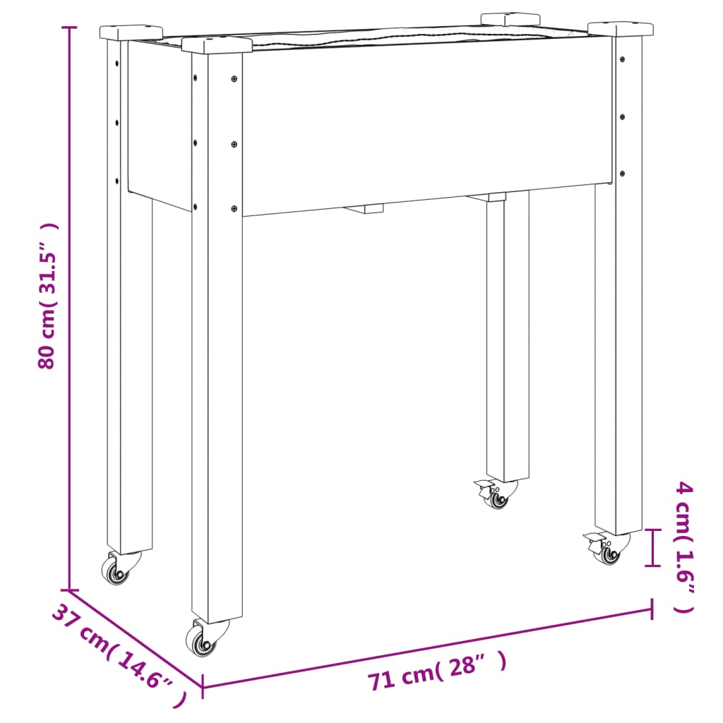 Fioriera Ruote e Fodera Marrone 71x37x80cm Legno Massello Abete 3157824