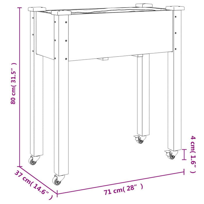 Fioriera Ruote e Fodera Marrone 71x37x80cm Legno Massello Abete 3157824