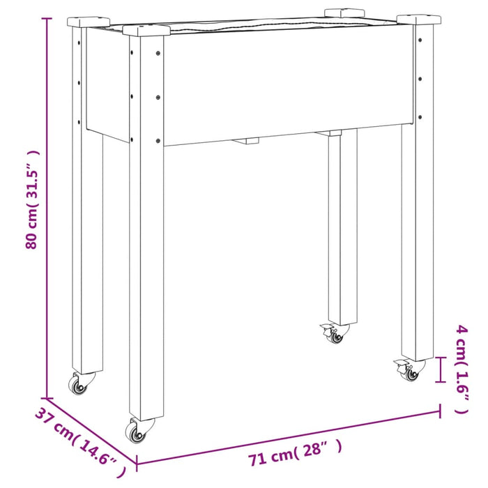 Fioriera Ruote e Fodera Grigia 71x37x80cm Legno Massello Abete 3157825